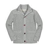 Hope & Henry Boys' Organic Long Sleeve Mock Neck Cardigan Dark Gray Heather