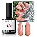 modelones Nude Brown Gel Nail Polish, Maple leaf Orange Holographic Pearl Shimmer Glitter Gel Polish Kit Soak Off LED Nail Art Gel DIY Salon Gift, 15 ML