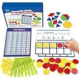 Take Home Versatile Math Manipulatives Kit for Kids Grade K-3,With Ten-Frames,Base Ten Blocks,Math Counters,Number Line,120 Number Chart,Pattern Blocks,Homeschool Supplies (Develops Early Math Skills)