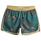 maamgic Mens Short 80s 90s Vintage Swim Trunks with Mesh Lining Quick Dry Bathing Suit Board Shorts Floral Dark Green Large