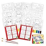 VKPI Water Coloring Activity Books, Christmas Watercolor Paint Books for Kids, 12 Mess Free Drawing Sheets, with 2 Painting Brushes, Xmas Holiday Gifts for Children Ages 3, 4, 5, 6, 7, 8