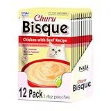 INABA Churu Bisque for Cats, Creamy Lickable Purée Side Dish with Vitamin E, 1.4 Ounces per Pouch, 12 Pouches, Chicken with Beef Recipe