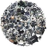 50 Pcs Dark Aesthetic Gothic Transparent Stickers,Black Rose Flower Stickers Packs for Scrapbook,Journaling, Gothic Decor, Planner, Kindle, Laptop, Vintage Goth Transparent Sticker for Adults (Dark)