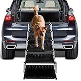 Extra Wide Dog Stairs for Car - Foldable Dog Ramps for Large Dogs with Non Slip Surface, Portable Dog Steps for Cars and SUV, Truck, Support Up to 250 Lbs