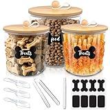 HOYTAMDAR 3 Pack Airtight Dog Food Storage Container, Dog Treat Container Dog Food Containers with Bamboo Lids 8x7''&6x5'',Pet Food Storage Container,Cat Food Container with Scoops,Clamp,Labels,Pen
