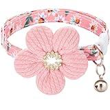 Cat Collar, HYQHYX Breakaway Kitten Collar with Flower,Rhinestone Kitty Collar with Bell, Floral Pet Collar with Safety Buckle for Cats and Puppy Dog
