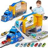 Carsky Truck Toy Cars W/Race Track for Toddlers Toys for 2 3 4 5 6 Year Old Boy Birthday Gifts, 2 in1 Carrier Toy Trucks W/Car Track, Cars Toys W/ 8 Race Cars, Boys Toys for Ages 2-4 3-5 4-6 5-7