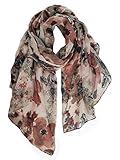 GERINLY Lightweight Scarves Fashion Flowers Print Shawl Wrap for Women Dressy Winter Neck Accessory Pretty Sarong (Brown)