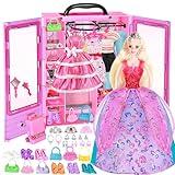 BETTINA My Dreamy Doll Closet with 50+ PCS Doll Clothes and Fashion Accessories Set, Princess Doll Wardrobe, Big Closet Playset, Xmas Birthday Toy Gifts Choice for Girls 6-12, 3 to 8 Years Old