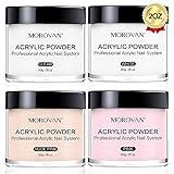 Morovan Acrylic Nail Powder Set: 4 Colors Clear Nude Pink White Acrylic Powder Colored Acrylic Nail Powder for Acrylic Nail Extension Carving