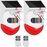 ChunHee Solar Motion Sensor Outdoor Alarm,Adjustable Sensitivity Motion Activated Alarm,129db Sound Security Siren Light IP67 Waterproof and 4 Mode for Home,Farm,Barn,Villa,Yard(2 Pack)