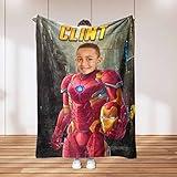 Angeline Kids USA Made Custom Blanket with Your Child's Photo & Name - Perfect Personalized Gift for Little Superhero Boy Minky 30x40