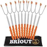 Briout Marshmallow Roasting Sticks 10 Pack Extra Long 45’’ Stainless Telescoping Hot Dog Smores Skewers Kids Safe Barbecue Forks for Campfire, Bonfire and Grill