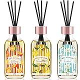 Reed Diffuser Set of 3 Pack, Linen Vanilla Citrus Scented Oil Diffuser with 15 Sticks, Reed Diffusers for Home, Bathroom Air Freshener, 1.7 Fl.oz Each, Total 5.1 Oz