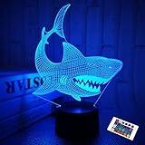 FULLOSUN Shark 3D Illusion Night Light Animal Touch Table Desk Lamp, with Remote Control 16 Colors Optical USB LED Nightlight for Kids Holiday Gift Room Decoration