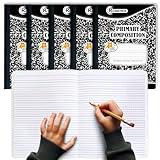 Rosmonde 5 Pack Primary Composition Notebooks, 200 Pages (100 Sheets), Primary Ruled Composition Notebook for Kids, 9-3/4" x 7-1/2", Grades K-2 Writing Workbook, Writing Dotted Lined, Black Marble