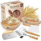 9" Round and 10" Oval Banneton Bread Proofing Baskets and Sourdough Bread Baking Supplies, A Complete Sourdough Kit with Bread Lame, Danish Whish, Bowl Scraper, Sourdough Scraper, and Linen Liners