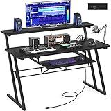 armocity 47'' Music Studio Desk with Power Outlet, Studio Desk for Music Production, Recording Studio Desk for Producer, Studio Workstation for Music Recording, Black