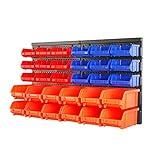 HORUSDY Wall Mounted Storage Bins Parts Rack 30PC Organizer Garage Plastic Shop Tool for Men's Gift, Blue,Orange,Red