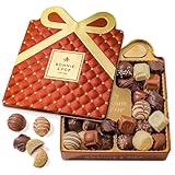 Chocolate Gift Basket, Candy Food Gifts Arrangement Platter, Gourmet Snack Gift Bow Tin Box, Present Idea, Stocking Stuffer, Corporate Him & Her, Men Women Family Parties- Gourmet Belgian Truffles- Brown- Bonnie & Pop