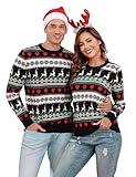 Uniexcosm His and Her Matching Christmas Sweaters Couple Family Ugly Reindeer Heart Xmas Jumper for Holiday Vacation Black S