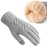 Clothirily Winter Gloves for Women Men, Over Thick Wool Fleece Liner Touchscreen Gloves, Thermal Knit Winter Gloves, Elastic Cuff Insulated Gloves for Women Men Cold Weather