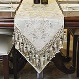 Loom and Mill Luxury Table Runner 60 Inches Long, Floral Jacquard Damask Dining Table Runner with Multi-Tassels for Dining Room Dresser Party Banquet Holiday Decorations(Light Apricot, 13*60 inch)