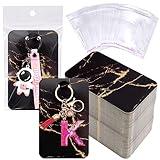 ZYNERY 100 PCS Display Cards With Self-Sealing Bags, 3 x 4.7 Inch Stand Card, Packaging Supplies for Displaying Keychains and Jewelry (Marble Black)