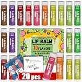 20 Pack Natural Lip Balm Bulk with Vitamin E and Coconut Oil Valentine's Day best choice - Moisturizing, Soothing, and Repairing Dry and Chapped Lips - 10 Flavors - Non-GMO