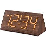 DreamSky Wooden Digital Alarm Clocks for Bedrooms - Electric Desk Clock with Large Numbers, USB Port, Loud Alarm for Heavy Sleepers, Adjustable Volume, Dimmer, Snooze, DST, Wood Décor, Adapter Powered