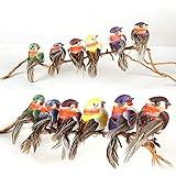 LWINGFLYER 12pcs Artificial Simulation Foam Feather Bird 3.5inch Mini Sparrow Ornaments for Crafts Seasonal Display Wreaths Decoration Tree Decor Party Accessories (Claw)
