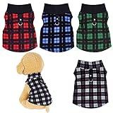 Rbenxia 4 Pieces Buffalo Plaid Dog Sweaters with Leash Ring Soft Fleece Vest Dog Pullover Warm Jacket Pet Dog Clothes Winter Dog Outfits for Small Puppy Cat Pets (Small)