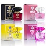 NovoGlow Verse 4-Piece Mini Fragrance Set for Women - Refreshing Combinations of Floral, Fruity & Woody Scents - Gift Choice with Natural, Mild & Non-Irritating Ingredients - Each One in 30ml Bottle