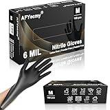 AFYecmy 6 Mil Black Nitrile Gloves, 100 pcs Premium Powder-Free Disposable Gloves, Anti-Slip Design for Industry, Cleaning, Cooking, Maintenance, Hairdressing, Pet Care (Medium)