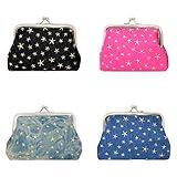 Honbay 4PCS Denim Star Coin Purse Kiss Lock Change Purse Vintage Trinkets Pouch Small Women Wallet Clutch Purse