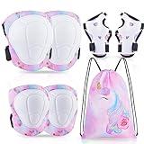 Bienbee Knee Pads for Kids, 7pcs Unicorn Kids Knee Pads and Elbow Pads Set Wrist Guards for Girls Boys Protective Gear Set with Bag for Roller Skating Inline Skates Skateboard Cycling Pink Unicorn S