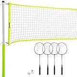 Franklin Sports Badminton Set - Portable Backyard + Beach Badminton Set - Adult + Kids 4 Player Badminton Net Set - (4) Rackets + (2) Birdies Included - Advanced