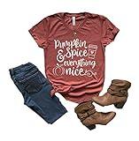Pumpkin Spice and Everything Nice Fall Halloween Shirt for Women Cute Graphic Letter Print Casual Short Sleeve Tee Tops (As Show, M)