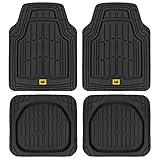 CAT® ToughRide™ Heavy-Duty 4 Piece Black Floor Mats for Cars - Trim to Fit All-Weather Rubber Car Mats Full Set - Truck Mats & Car Floor Mats - Interior Accessories for SUVs & Car Rug Protection