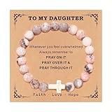 TOLOWOBK Daughter Gifts Cross Beaded Bracelets from Mom Dad Birthday Gifts Christian Jewelry Teen Gifts Trendy Stuff to My Daughter Christmas Stocking Stuffers Valentines Easter Gifts Ideas
