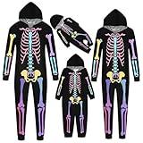 Prime Big Deal Days Family Halloween Pajamas Matching Sets Skeleton Print Zipper Hooded Romper Long Sleeve Fall Fashion Sleepwear Set Family Halloween Pjs Matching Sets