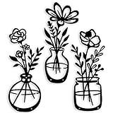 qzmaikoo 3 Pieces Black Metal Flowers Wall Decor Metal Vase Wall Art Metal Wall Sculptures Hanging for Indoor Kitchen Bathroom Bedroom Living Room,14.56x5.9 inches