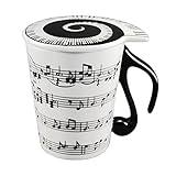 HLJgift Creative Ceramic Musician Coffee Mug Tea Cup with Lid Staves Music Notes as Valentine's Day Gift Teacher Gift