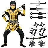 Spooktacular Creations Gold Ninja Costume for Boys, Child Golden Ninja Costume with Accessories for Kids Themed Parties, Halloween Dress Up Parties, S