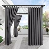 RYB HOME Outdoor Curtains 108 inches Long - Outside Curtains for Patio Waterproof, Insulated Blackout Curtain Panel for Outdoor Dining Area Patio Pool Hut, 1 Piece, Width 52 x Length 108 inch, Grey