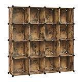 SONGMICS Cube Storage Organizer, Set of 16 Plastic Cubes, Closet Organizers and Storage, Room Organization, Bedroom Living Room, 12.2 x 48.4 x 48.4 Inches, Rustic Brown ULPC442A01