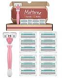 Razors for Women Sensitive Skin, 6 Blades Women’s razors for Shaving Including 1 Travel Razors for Women with 12 Blade Refills， Pink