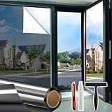 One Way Window Privacy Film See Out Not in, Window Tint for Home, Reflective Mirror Glass Windows Coverings Sun Heat UV Blocking, Black-Silver, 17.5" X 78.7"