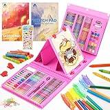 VigorFun Art Supplies, 240-Piece Drawing Art Kit, Gifts for Kids Girls Boys Teens, Art Set Crafts Case with Double Sided Trifold Easel, Includes Sketch Pads, Crayons, Colored Pencils (Pink)