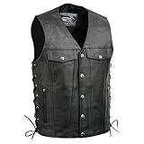 EVENT LEATHER EL5360 Black Motorcycle Leather Vest with Denim Style Pockets -Riding Club Adult Vests - Large